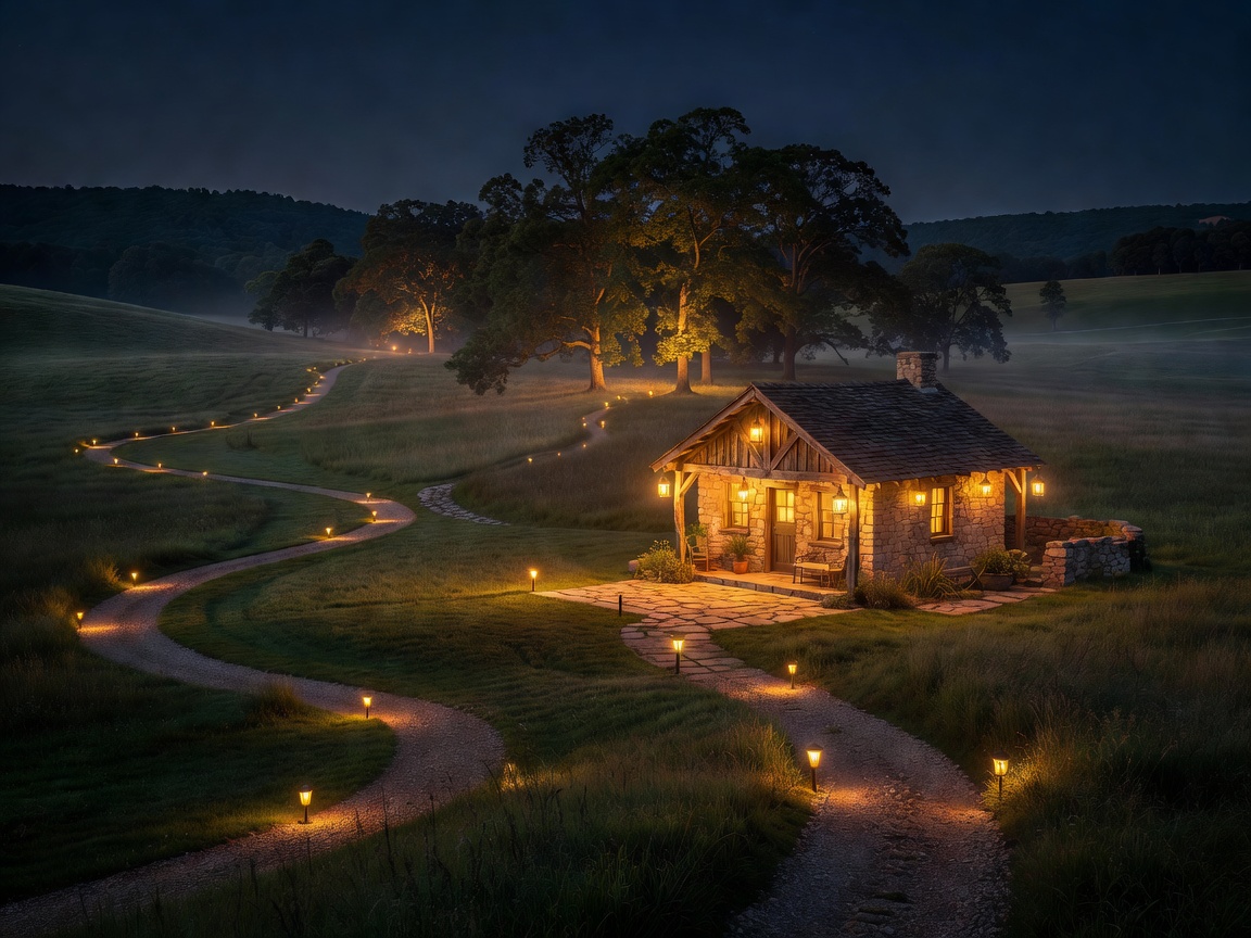Warm atmospheric low voltage garden uplighting on trees
