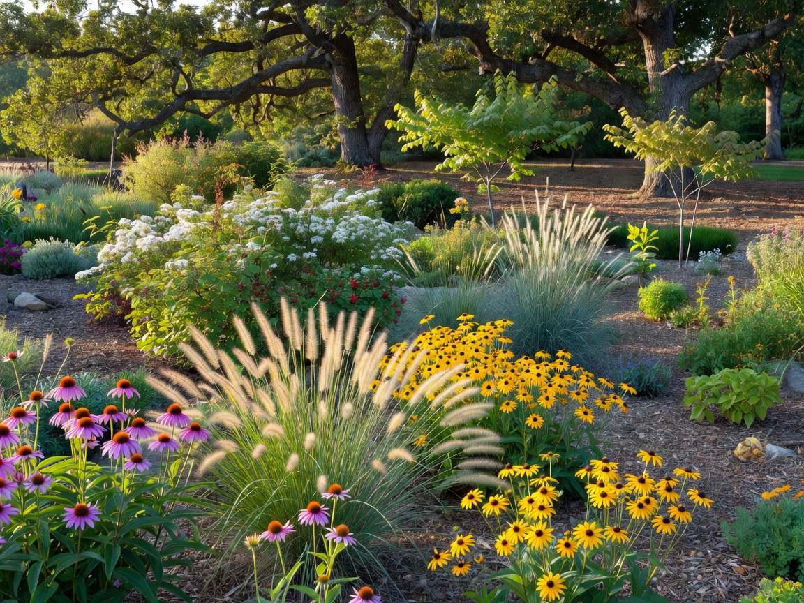 Native drought resistant plants and stone pathway